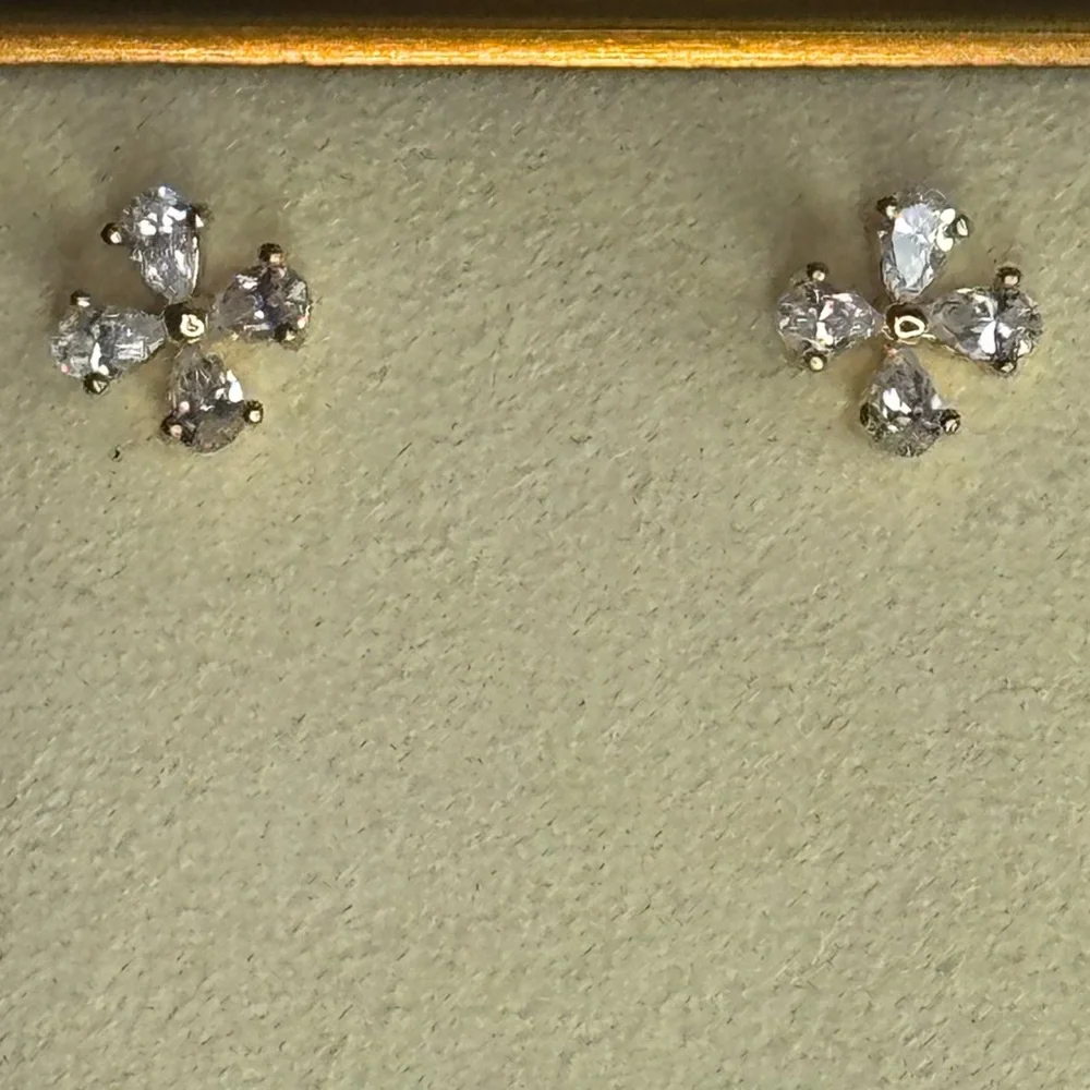 Gold Overlay Crystal Flower Stud Earrings Made with Swarovski Crystals - Picture 2 of 8